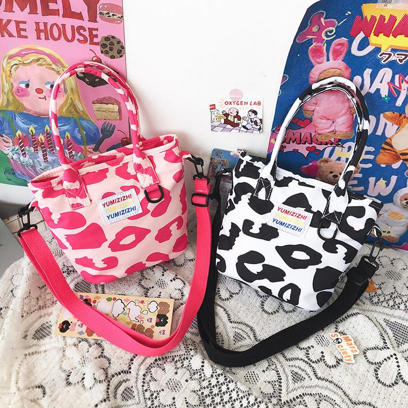 Pink Cow Pattern Crossbody Bag With Polyester Lining For Womens Fashion