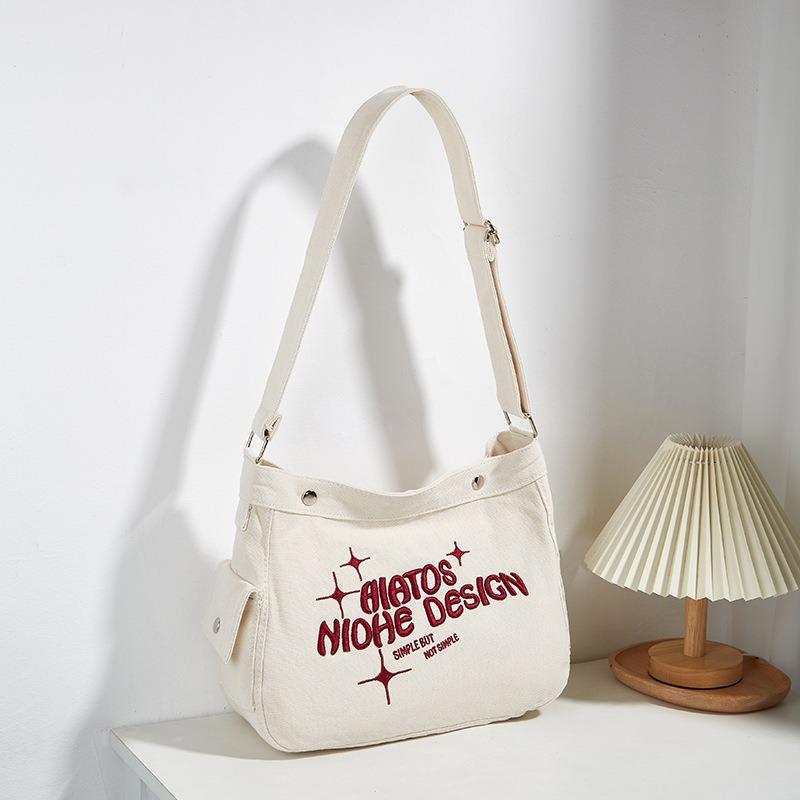 New Women's Bag Versatile Large-capacity Canvas Bag Fashion Trend Shoulder Messenger Bag Letter Embroidery Tote Bag