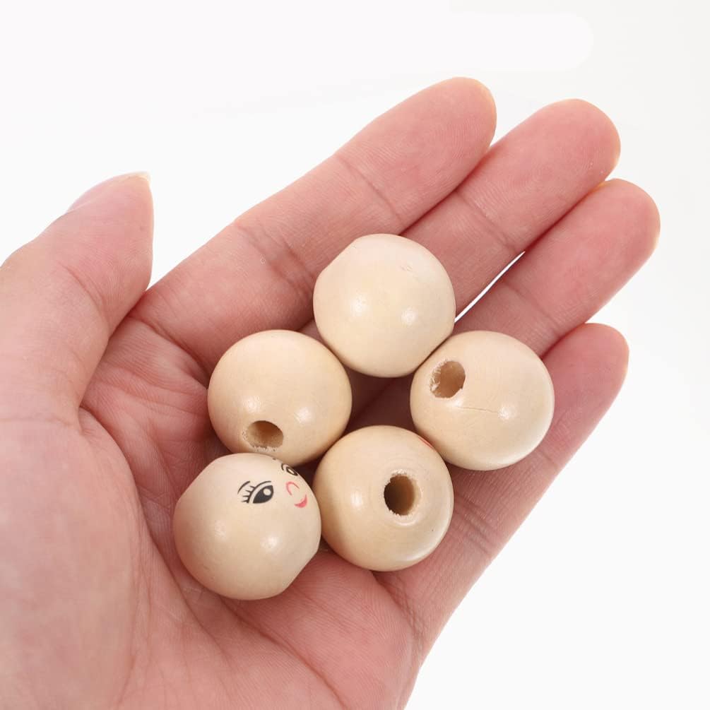 Wood Smile Beads 50pcs 14MM Wooden Round Beads Smile Face Ball Wood Beads Spacer Beads with Hole for DIY Jewelry Bracelet Necklace Craft Making