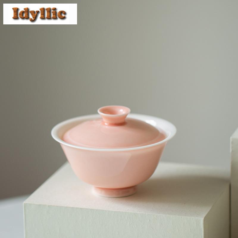 100ml Solid Color Thin Tire Gaiwan Boutique Tea Lid Set Tea Tureen Tea Bowl With Lid Kit Tea Maker Cover Bowl Tea Items Craft
