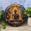 Vintage Buddha Metal Sign Round 7.87 Inch Flame Art Meditation Decor For Home Cafe Garage Aluminum Tin Plate