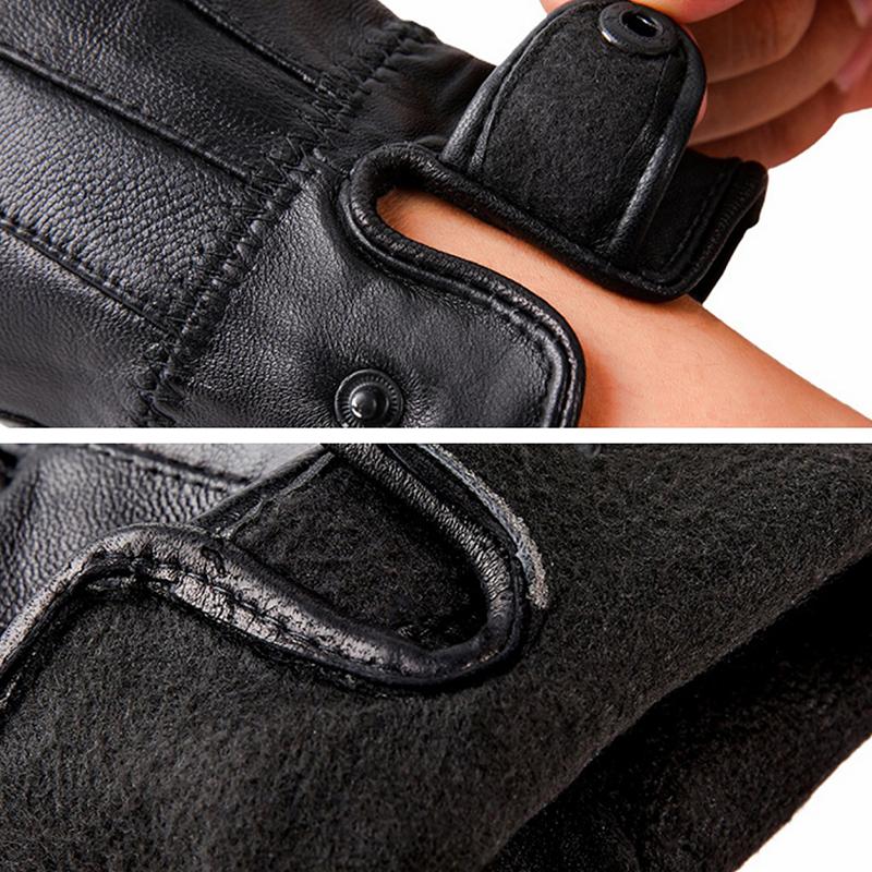 WTEMPO 1 Paar Kunstleder Warme Plüsch Vollfingerhandschuhe Herbst Winter Outdoor Radfahren Fahren PU Schwarze Handschuhe