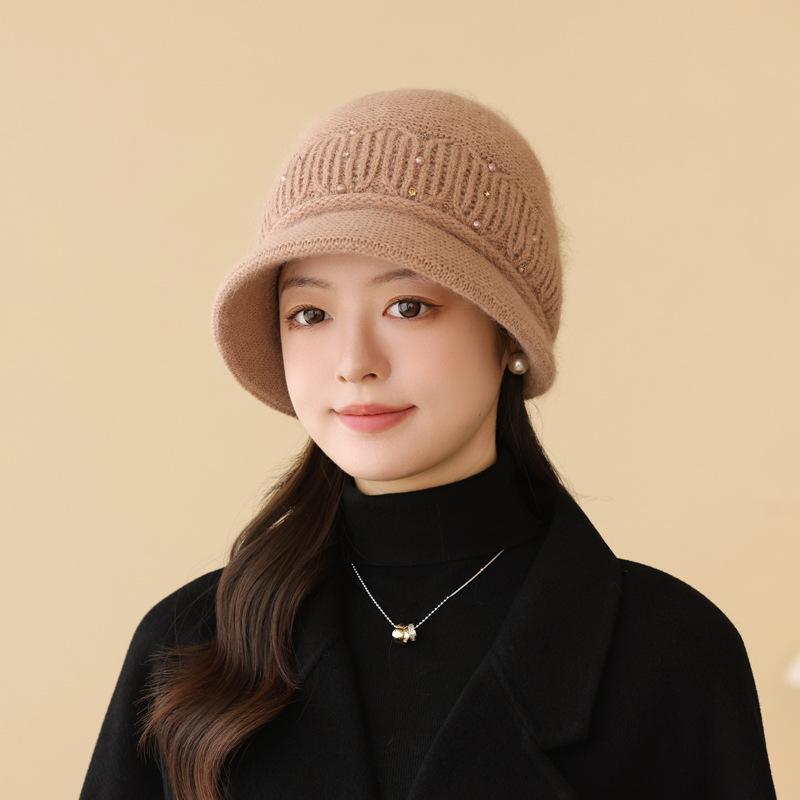 25 Autumn And Winter Warm Rabbit Fur Hat Women'S Middle-Aged And Elderly Cold-Proof Ear Protection Hat Fashionable Versatile Knitted Hat Big