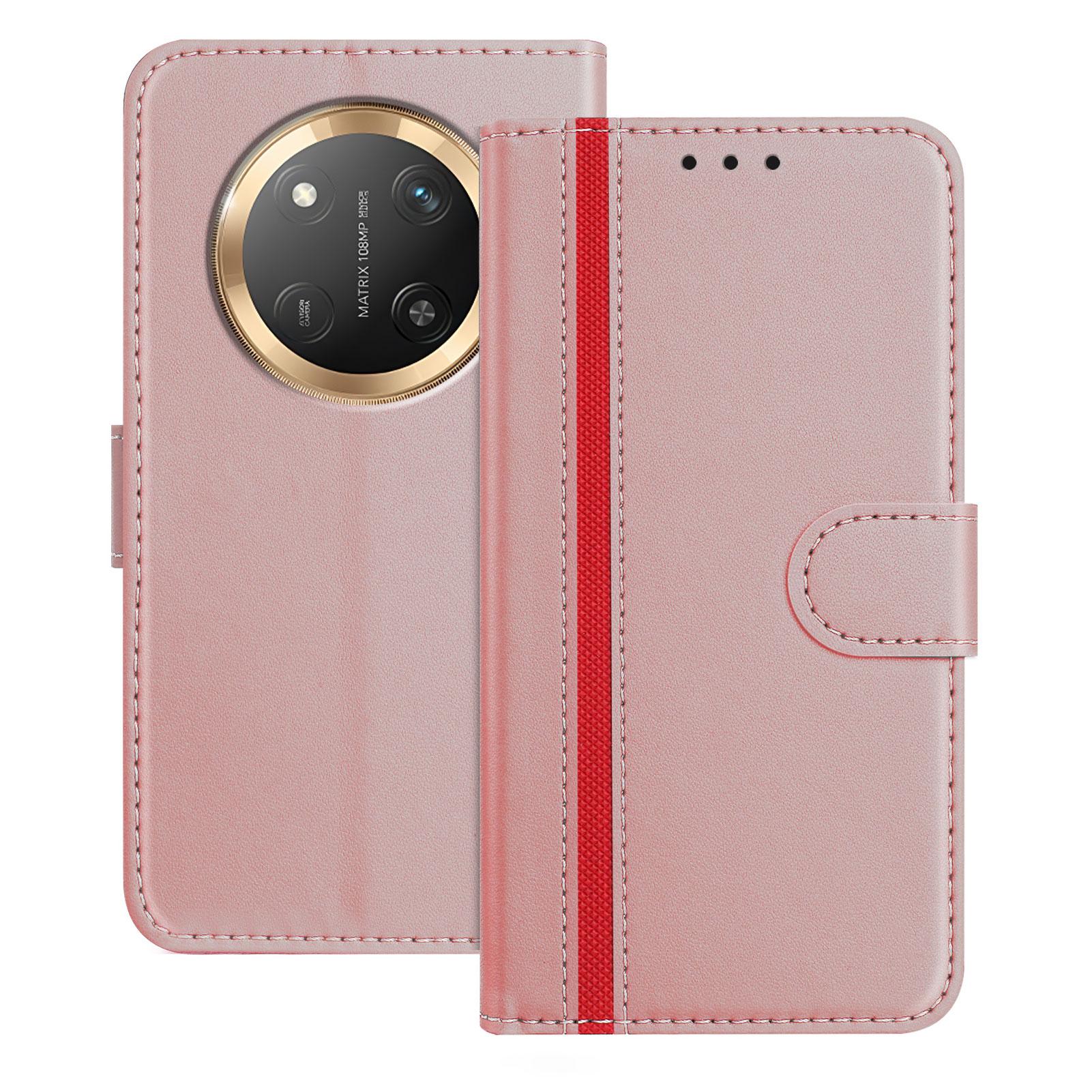 

For Honor X9c 5G Phone Cases Wallet Stand Color Splicing Leather Cover with Magnetic Clasp Rose Gold