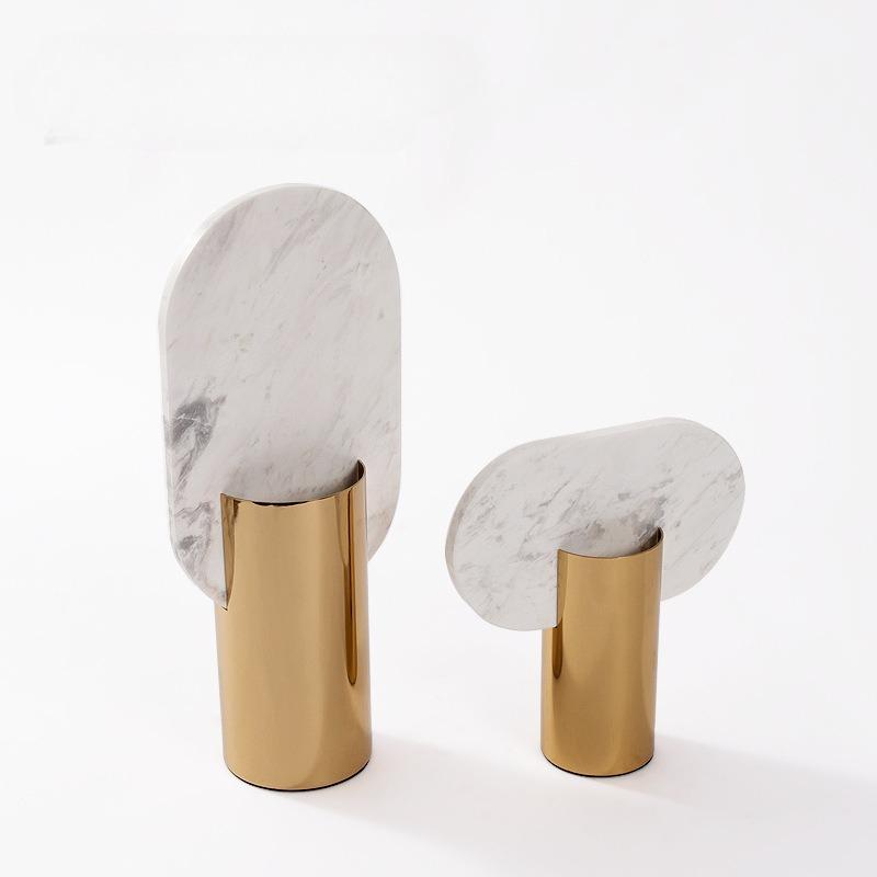 Metal Marble Handicrafts Flower Vase Flower Arrangement Accessories Geometric Elliptical Marble Sculpture Home Decoration