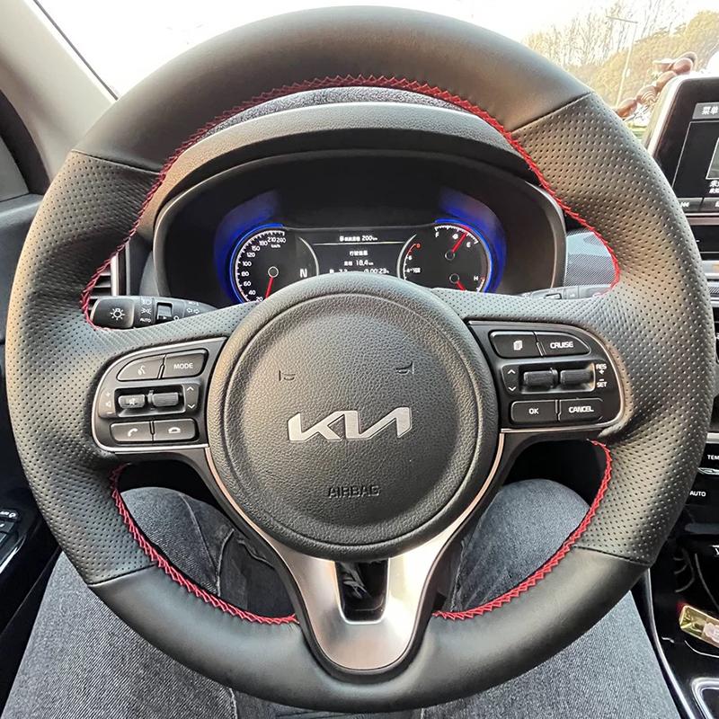 Per Kia K5 Sportage 4 KX5 2016 2017 Coprivolante per auto in vera pelle nera antiscivolo cucito a mano