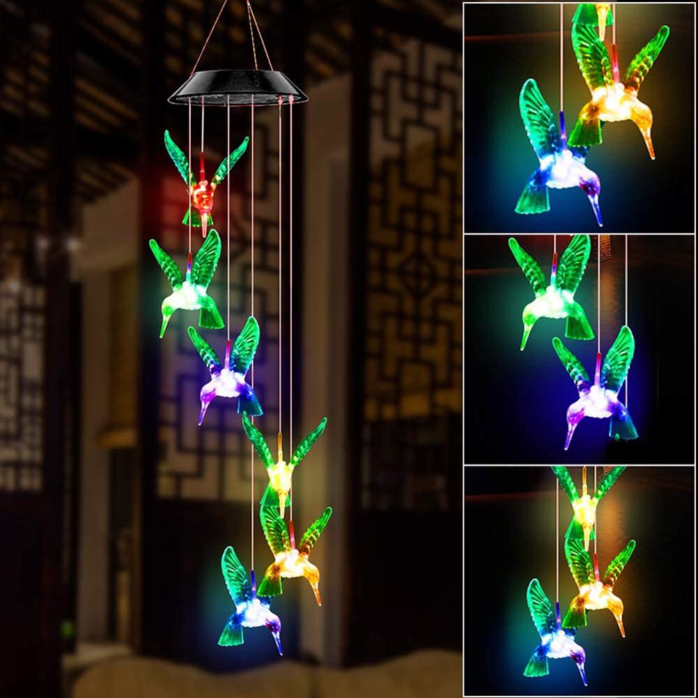 Solar Wind Chimes Lights Waterproof Colorful Slow Flash Hanging Garden Decor Hummingbird