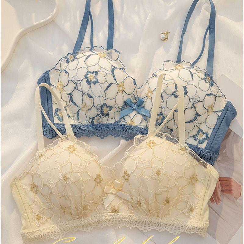 Big Breast Bras Floral Lace Push Up Bras For Women Adjustable Wireless Underwear Female Lingerie Fashion Girls Cute Bras