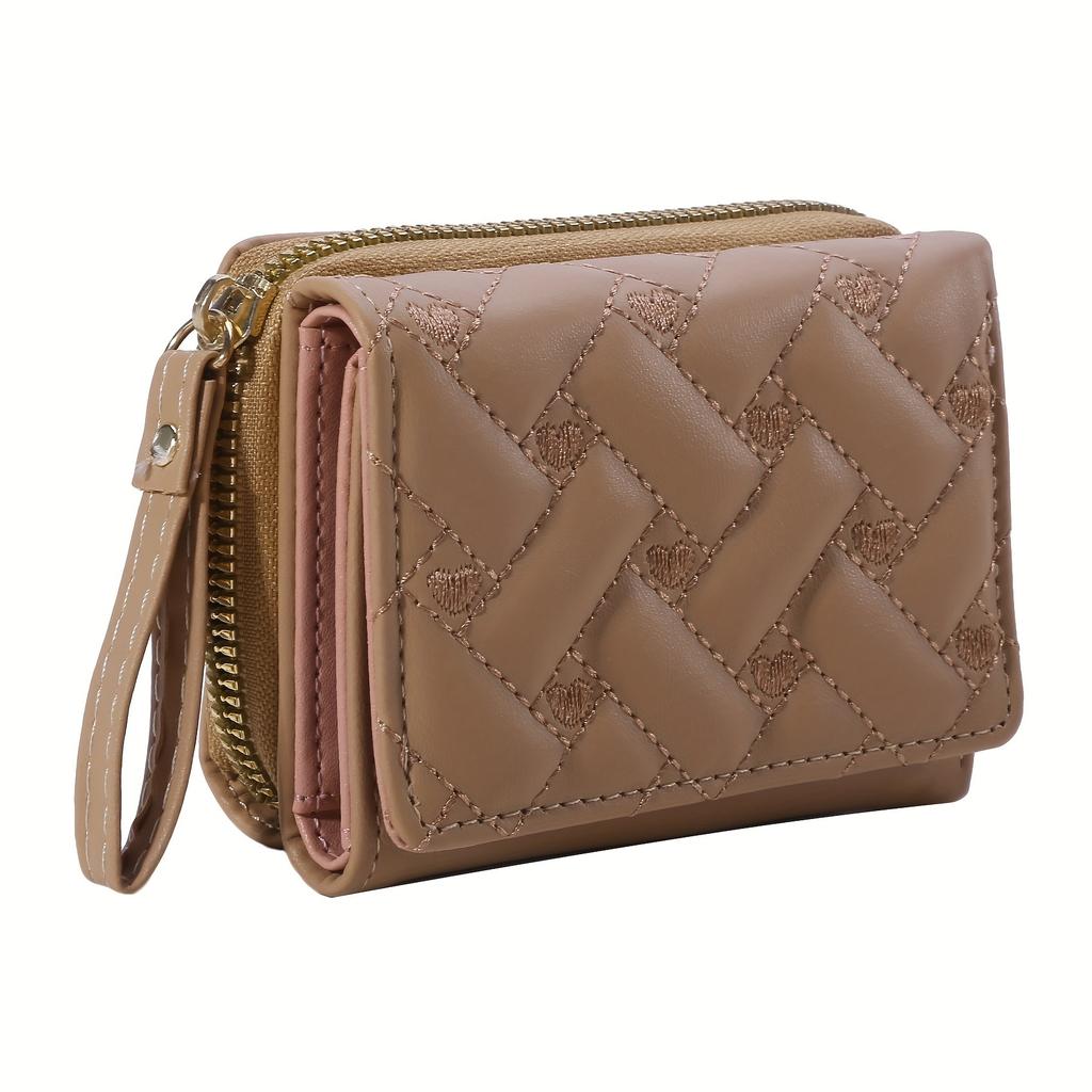 1pc Girl's Faux Leather Wallet, Fashion Embroidered Love Coin Purse, Trifold Multi Card Slots Wallet, Ideal Choice for Gifts