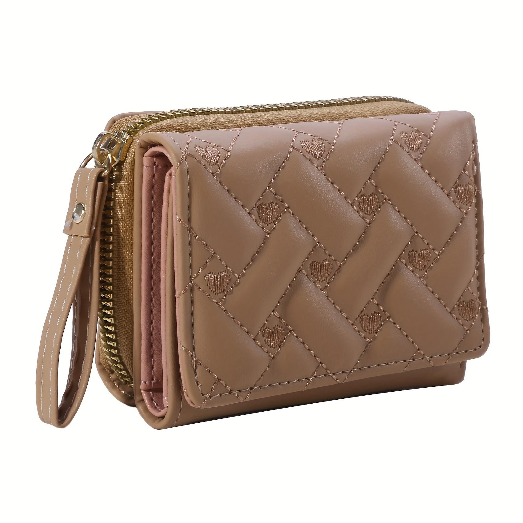 

1 шт. Женский кошелек из искусственной кожи, Модный вышитый кошелек для монет с надписью Love , Трехсекционный кошелек с множеством отделений для карт, Идеальный выбор для подарков хаки