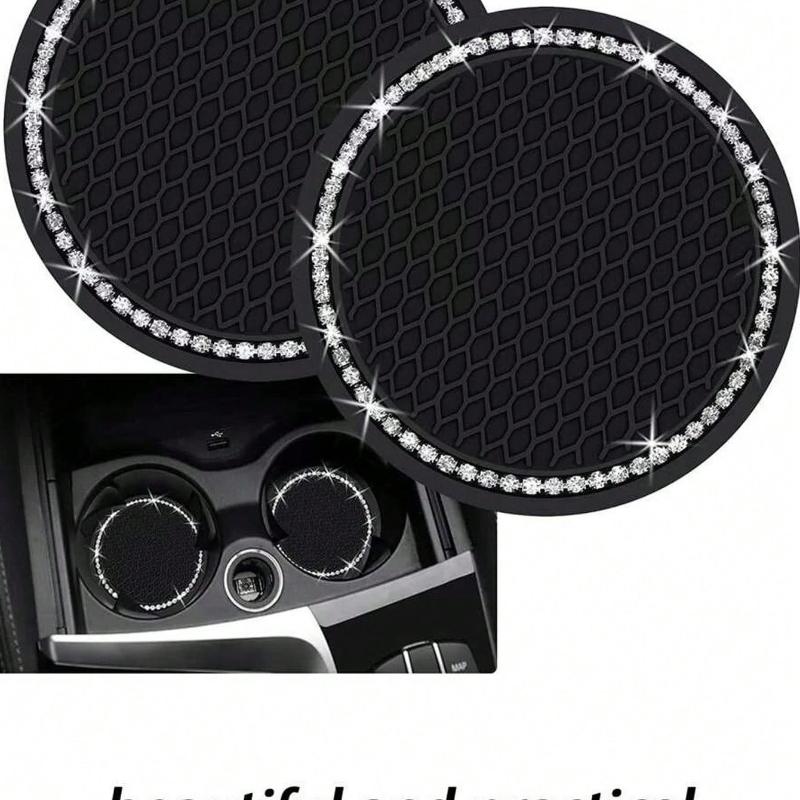 2pcs-Rhinestone Decor Anti- Car Coaster