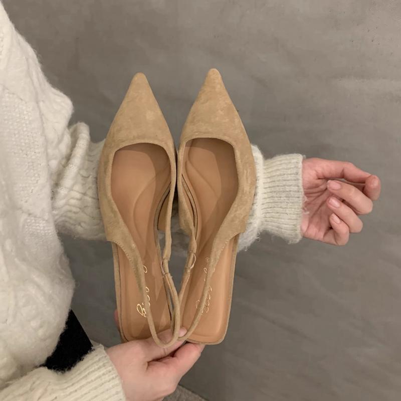 Fashion SUOJIALUN 2024 Spring New Women Sandal Fashion Pointed Toe Shallow Slip On Dress Mules Shoes Thin Low Heel Slingback Sandal