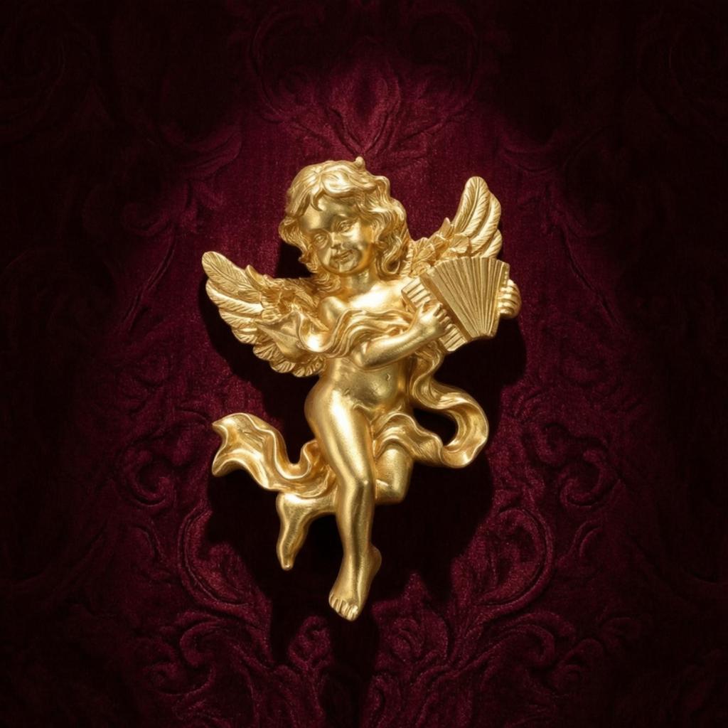 Gold Angel Wall Ornament Golden Decor Sculpted Cherub Relief Ornate