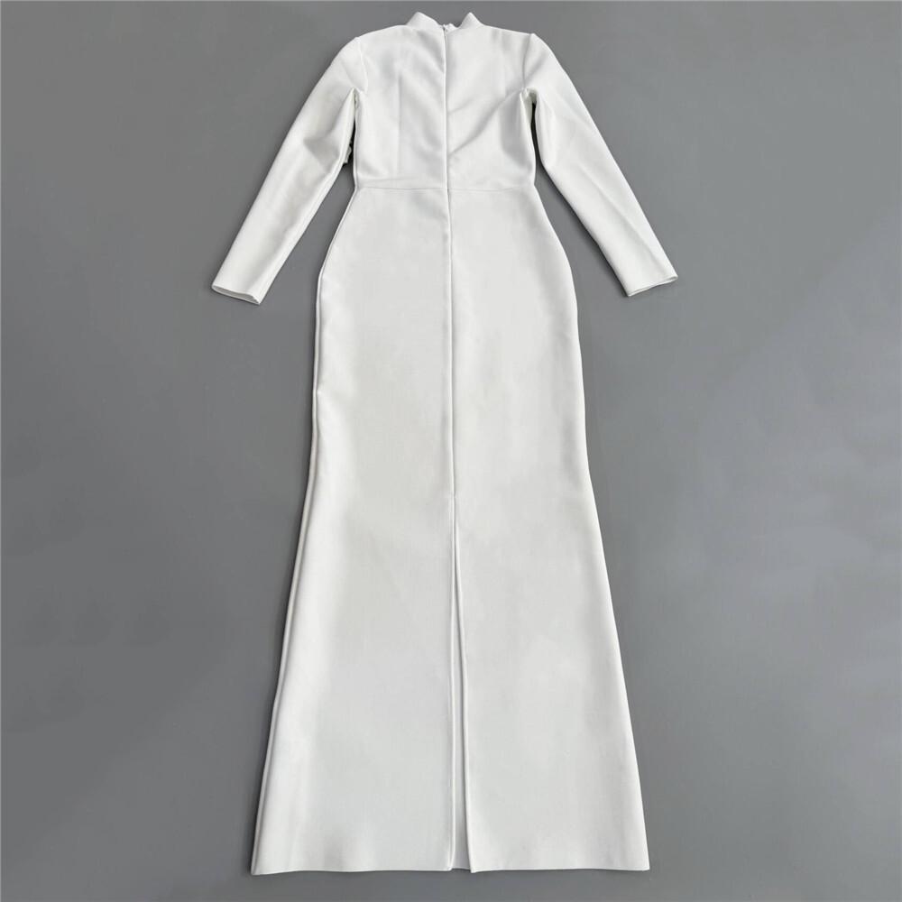 European-Style Rhinestone Beaded Slim Fit Evening Gown with Long Sleeves