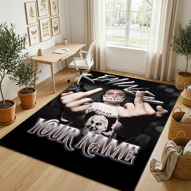 Personalized Crystal Velvet Carpet,Eminem Custom Printed Name, Plush Area Rug For Home Indoor Decor