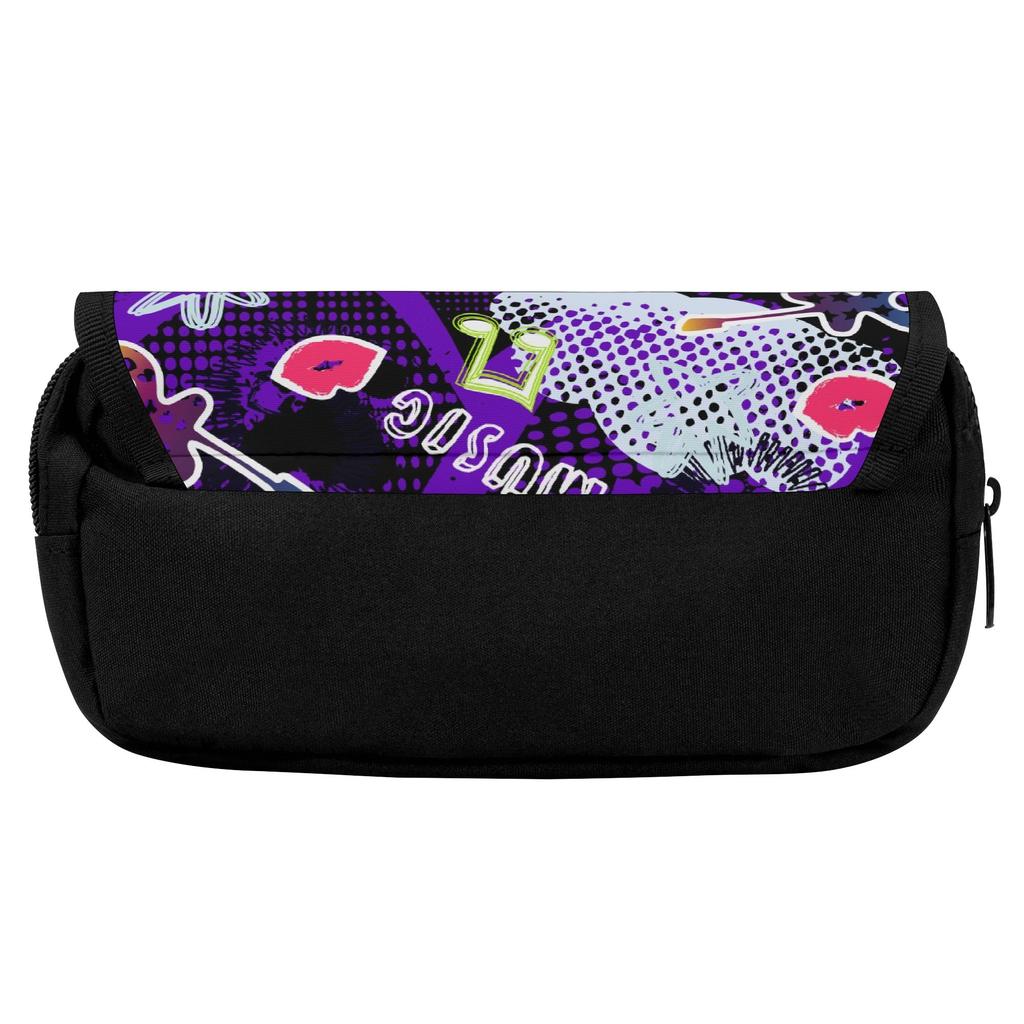 Pen Case Two Compartment Zipper Closure 300D Polyester with Dual Storage for Pens Ruler Scissors and Earphones for Students
