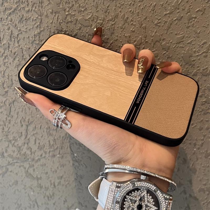Suitable for Apple 16promax Phone Case, Wood Grain IPhone15 Splicing 14/13 Anti-drop 12 Business Leather Case