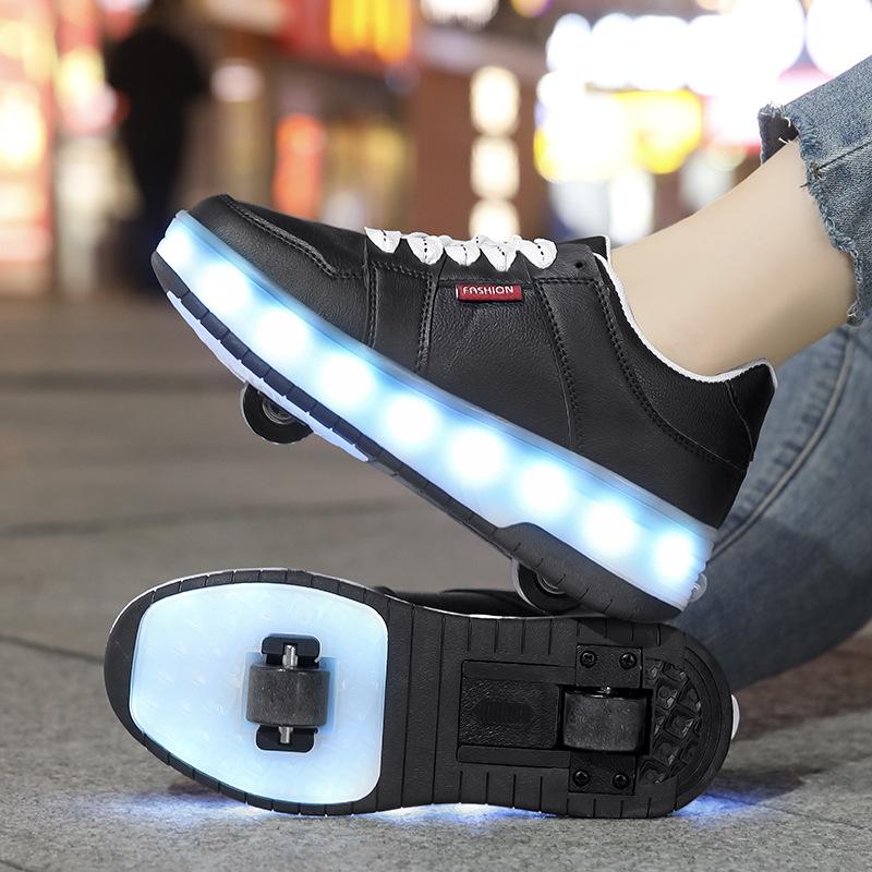 2 Wheel Roller Skates for Boys and Girls Inline Skate Shoes 2 in 1 Removable Pulley Skate Skating Children's Ice Skating Shoes