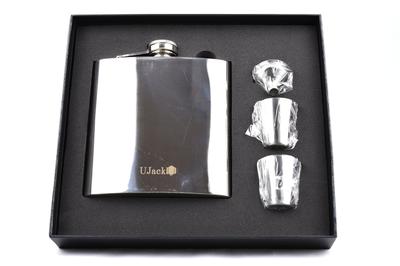 UJack 304 Stainless Steel Whiskey Bottle Hip Flask Flask Genuine Japanese Product Stainless Steel Large Capacity Mirror Finish (304 4-Piece Set, 16oz)