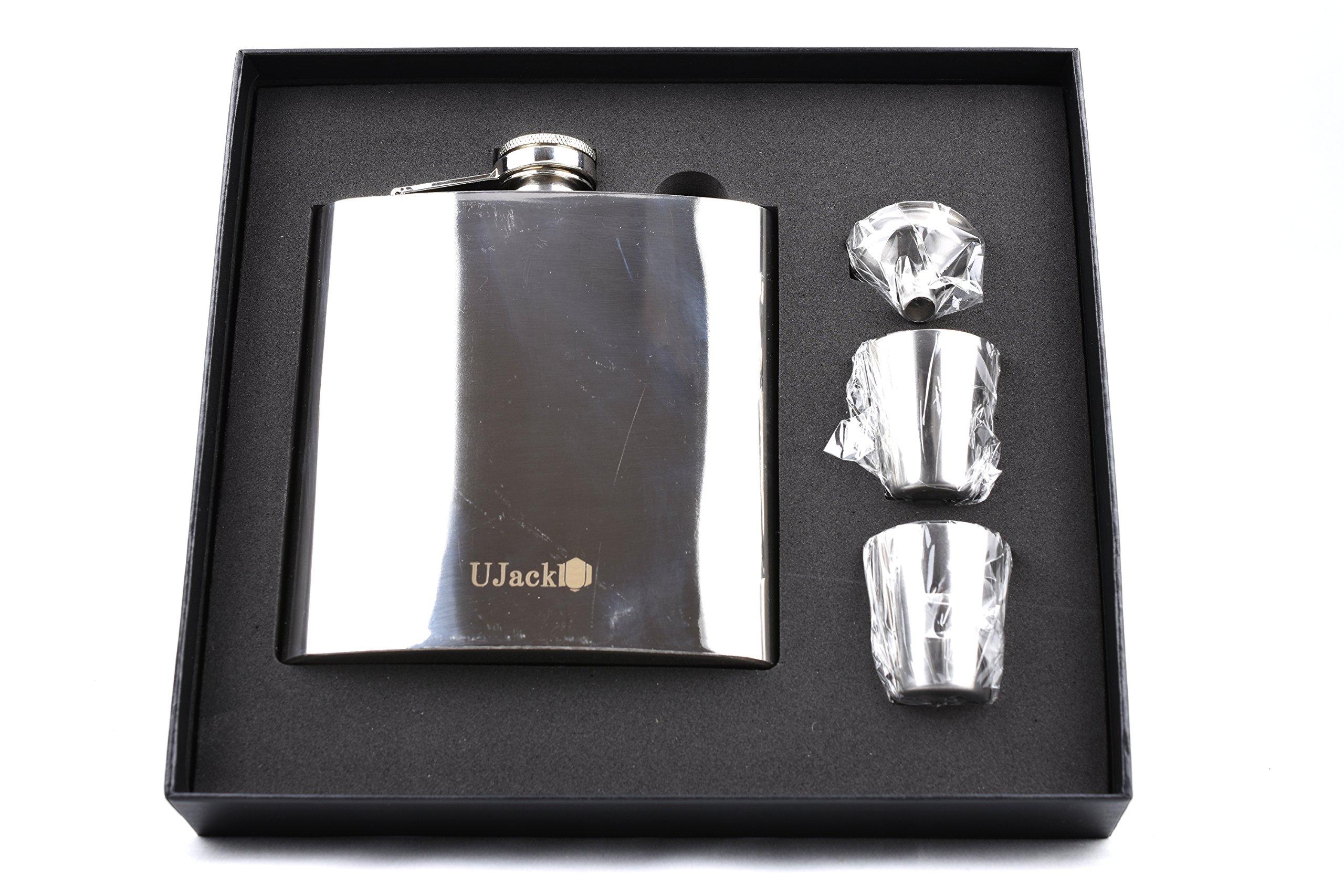 

UJack 304 Stainless Steel Whiskey Bottle Hip Flask Flask Genuine Japanese Product Stainless Steel Large Capacity Mirror Finish (304 4-Piece Set, 16oz)