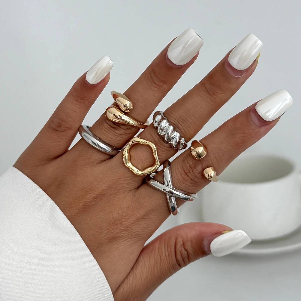 

Ingemark 6Pcs/Set Creative Irregular Mixed Color Open Rings for Women New Trend Goth Adjustable Rings Jewelry Accessories Gift