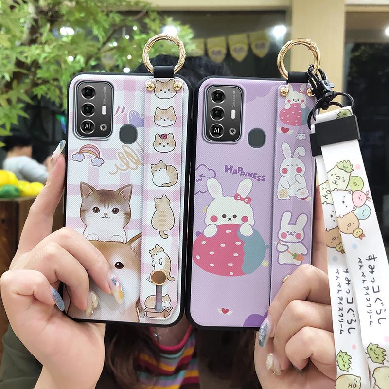 Kickstand Fashion Design Phone Case For ZTE Blade A53 Pro Cartoon Back Cover Shockproof Wrist Strap Anti-dust Wristband