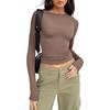 Womens Basic Long Sleeve Top Slim Fit Round Neck Milk Soft Tee Casual Everyday Wear