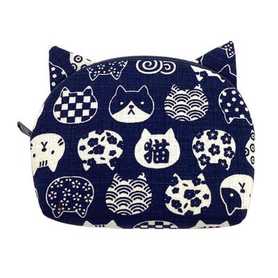 Made In Pouch with 10 X 13 X 4 Japanese Navy Blue Kyosuke, Japan, Kyoto, Cat-patterned Ears, Approx. Cm, Cotton, Nyankomon,