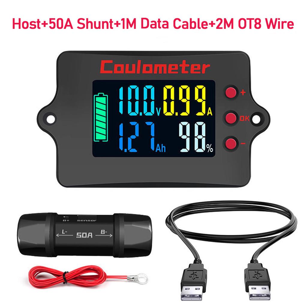 Pro High Precision Color RV Coulomb Meter 8-100V Voltage 50-500A Current Battery Charging and Discharging Monitor Indicator