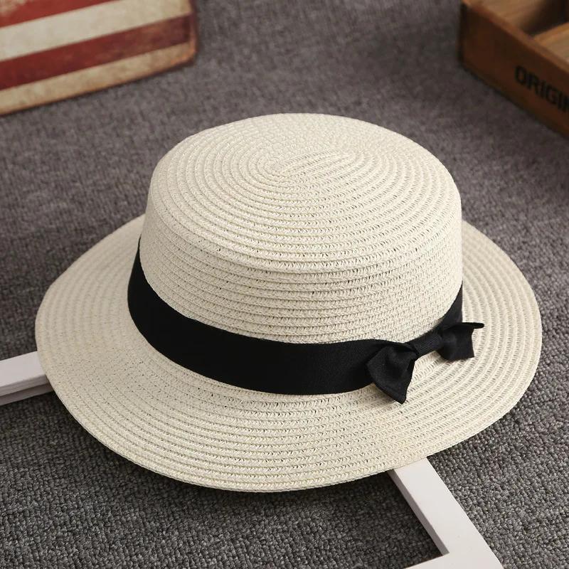 New Wide Brim Lady Classic Bowknot Straw Hats Outdoor Child Breathable Beach Hat Fashion Women Summer Sun Protection Panama Cap