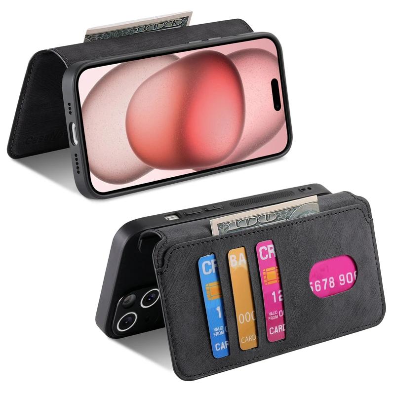 2 in 1 Magnetic Flip Leather Case for IPhone 17 Air 16 E 15 14 13 12 Pro Max Plus 17Air 16E Magsafe Mag Safe Card Wallet Cover