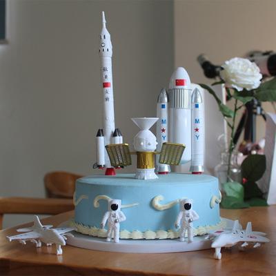7 pçs/set ônibus espacial astronauta foguete modelo decoração de bolo crianças adereços decorativos de bolo de aniversário