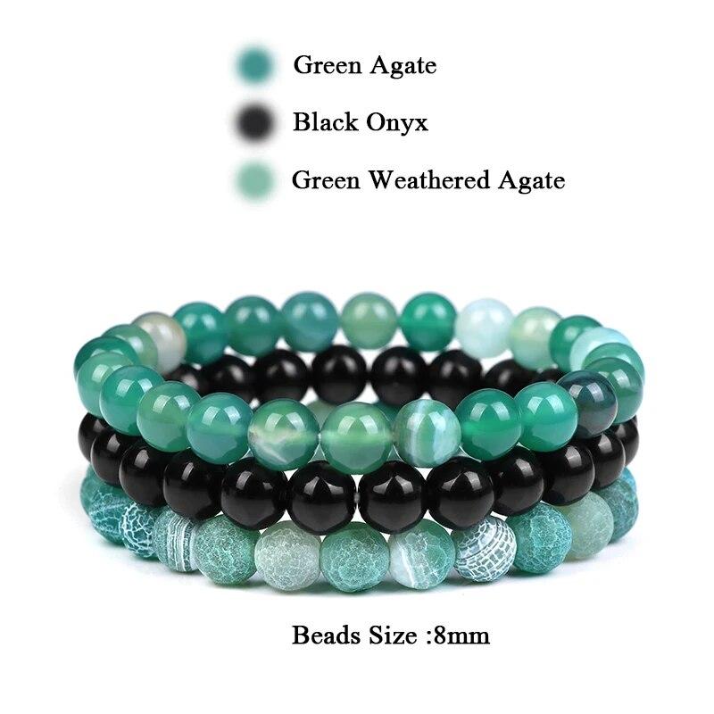 8mm Natural Stone Bracelet Set 3Pcs/set Rhodonite Rose Pink Quartzs Moonstone Amethysts Hematite Bracelets For Women Men Jewelry