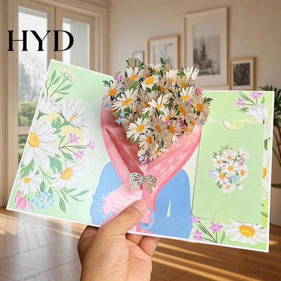 Handmade Greeting Card Foldable 3D with Envelope Decorative Artistic Birthday Gift Fly-out Holiday Blessings Message Space