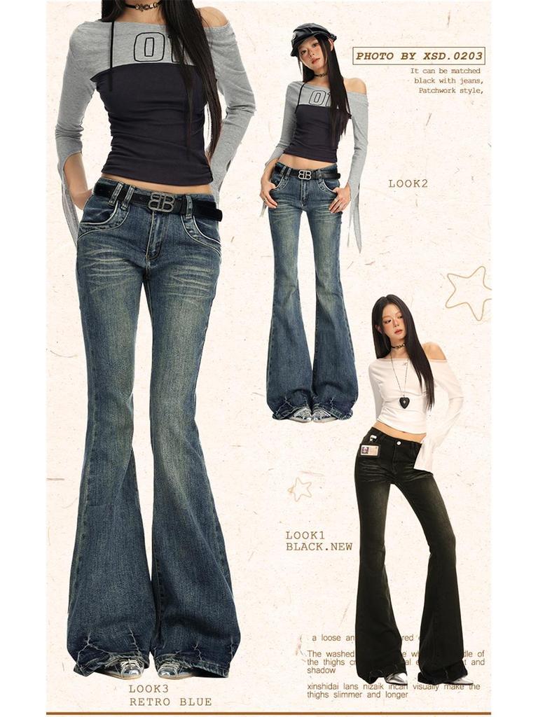 2025 Herbst Retro Distressed Stretch Schlagjeans