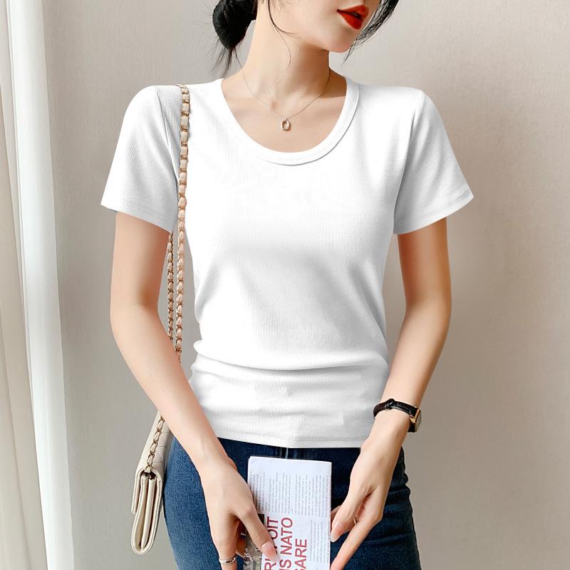 2026 Summer Women's Ribbed Slim Fit Short Sleeve T-shirt - Versatile & Stylish Plus Size Top