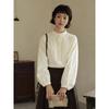 Artistic Lace Stand-up Collar Long-sleeved Brushed Shirt for Women Autumn and Winter Layered Inner Top Design Cardigan