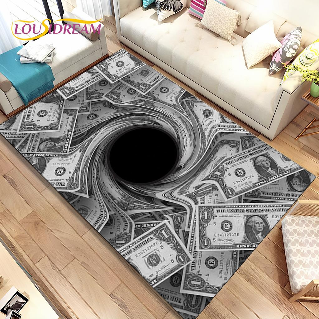 3D Illusion Dollar Euro Money Pattern Area Rug,Carpet Rug for Home Living Room Bedroom Sofa Doormat Decor,kid Non-slip Floor Mat