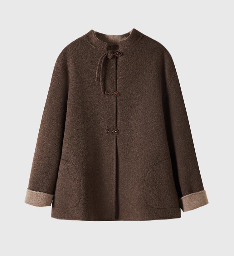 

Women s 2025 Double-Sided Wool Coat - New Chinese Style Autumn/Winter Overcoat Medium