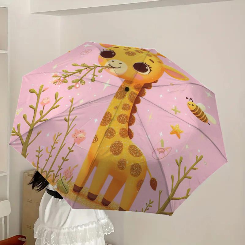 1pc Giraffe with Pink Background Umbrella with Plastic Handle,Suitable for All Seasons Home Travel Outdoor UmbrellaDD484