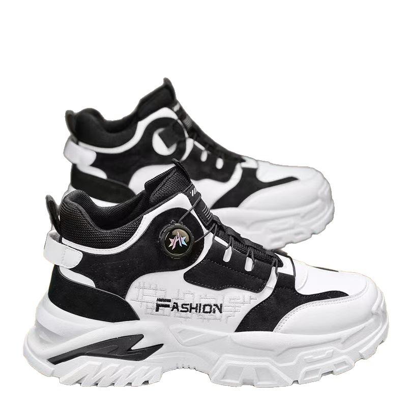 Rotating button autumn and winter heightening new sports shoes high-top casual men's shoes thick-soled outdoor Martin boots men's
