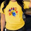 Dog Paw Pattern Cotton T-Shirt Short Sleeve Round Neck Women 2d Print Tops
