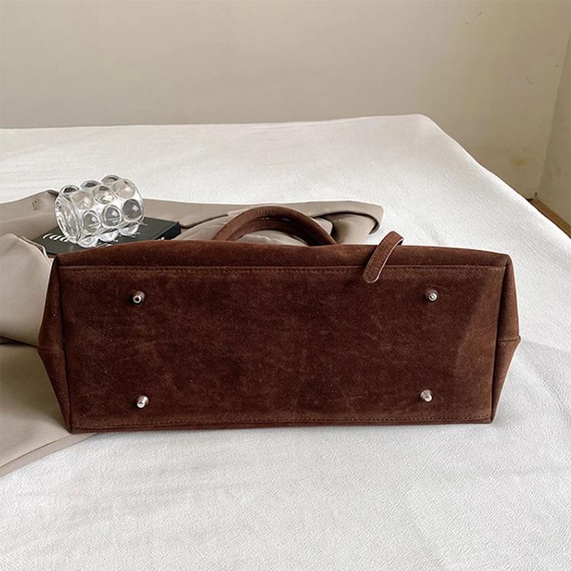 Designer Suede Tote Bag,Vintage Large Capacity Belt Buckle Women Top Handle Handbag,Retro Coffee Color Underarm Shoulder Bag