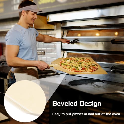 uxcell Wooden Pizza Board with Handle, Round Pizza Paddle, Steak Plate, Thin Plywood, Pizza Peel, Cutting Board, Bread Board, Camping Lunch Plate, Unp