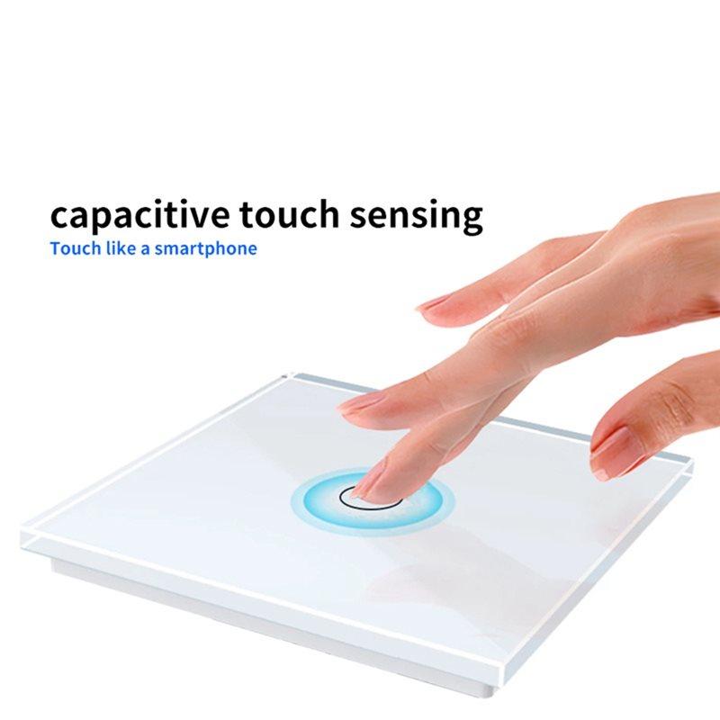 2025 Trend European AC100-240V Tempered Black White Glass Touch Switch Panel Wall Light Sensor Button Gang 10A Interrupt EU Plug