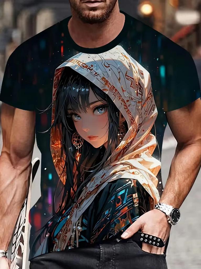 Men's T-Shirt Anime Samurai Girl 3D Print T Shirt Fashion Men Women Loose Casual Top Japanese Korean Style Street Trend Tee