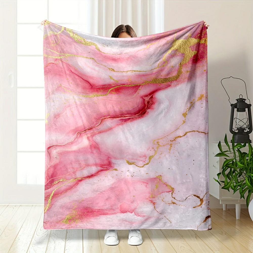 Pink and Gold Marble Pattern Warm Blanket Design. Flannel Blanket for Bedroom, Living Room, Sofa, and Nap.