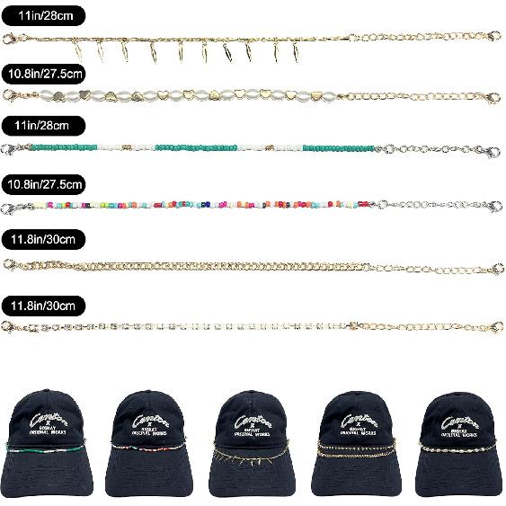 6 шт. Цепочки для кепки, Декор козырька, Цепочки из жемчуга для DIY-декора козырька кепки, Металлические цепочки для аксессуаров сетчатой бейсболки, Цепочка для вечеринки