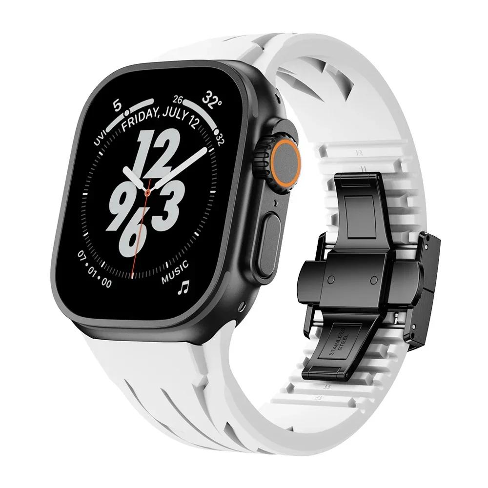 Silicone Band for Apple Watch Ultra 2 49mm 10 46mm 9 8 7 45mm 44mm Premium Bracelet for Iwatch Series 6 5 4 Se Cut To Size Strap