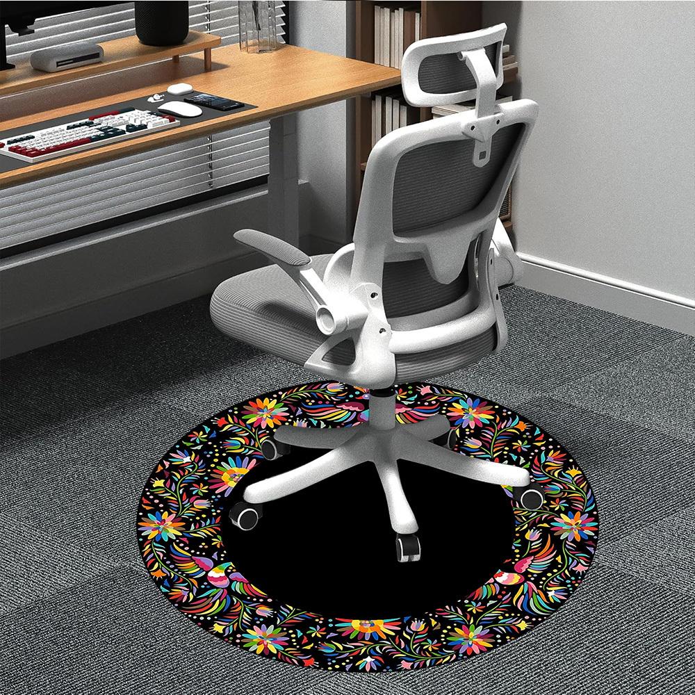 

1PC Floral Embroidery Office Round Rug, Non slip, Soft and Durable Office Rug for Interior Decoration, Perfect for Office 80cm